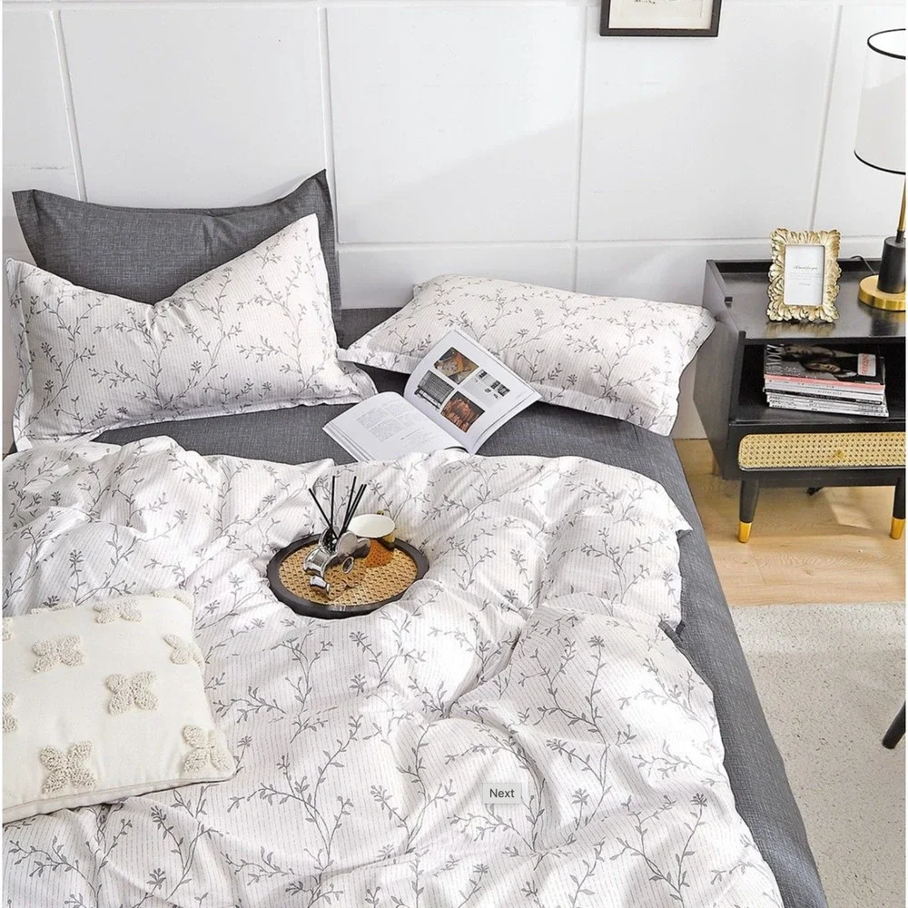 Ivy Gray Branches 100% Cotton Comforter Set Queen Modern Farmhouse Minimalist‎